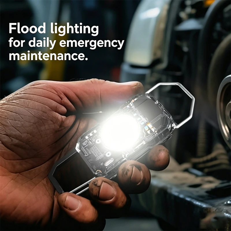 Transparent Keychain Flashlight 6 Modes Rechargeable Mini LED Work Light with Red Blue Warning Light Waterproof Pocket Torch