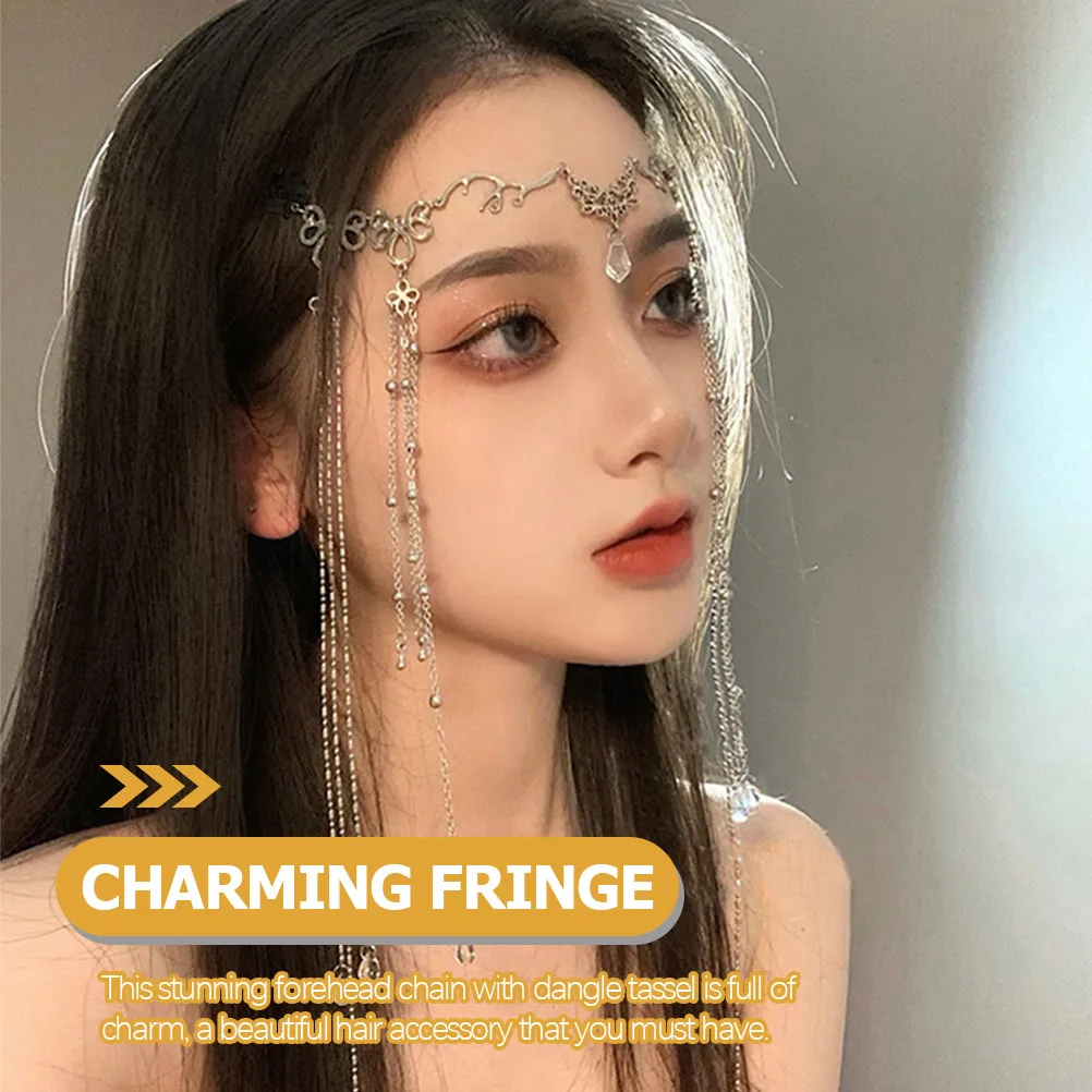 Elegant Forehead Head Chain for Women Alloy Tassel Dangle Jewelry Hair Accessory Wedding Bridal Halloween Christmas Festival