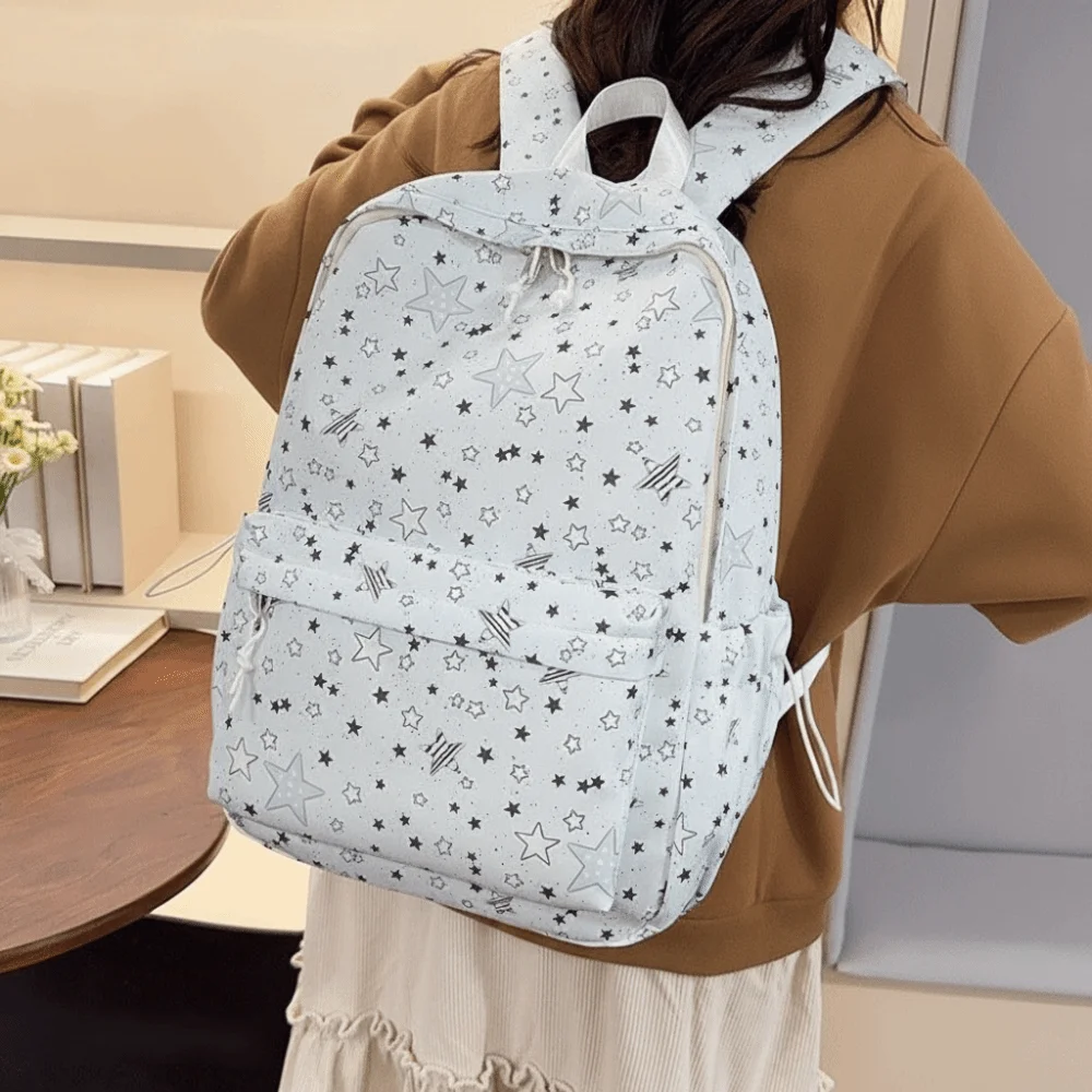 かわいい星空スターバックパック軽量大容量ナイロンバックパックプリント韓国スタイル学生スクールバッグ女性