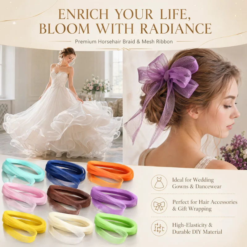 Heavy Duty Well Shaping Stiff Horsehair Crinoline Mesh Braid 2/3/4/5/6/8/10cm Polyester Trim For Wedding Dress Skirt Fascinator