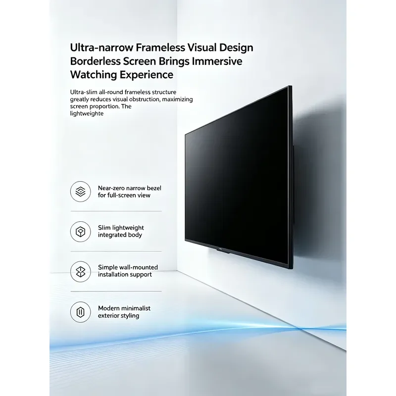 55 Inch Frameless 4K Ultra HD Android Smart QLED TV Black Tempered Screen for Home Hotel Use Wi-Fi Certified