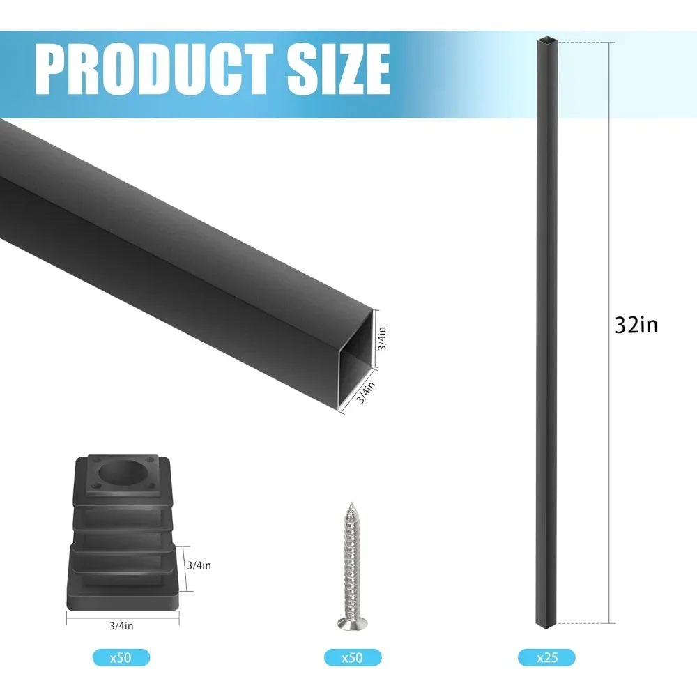 Venda quente de móveis de jardim - 25 pacotes de balústres de deck de alumínio preto de 32 "x 3/4" - eixos quadrados para decks de madeira e composto,