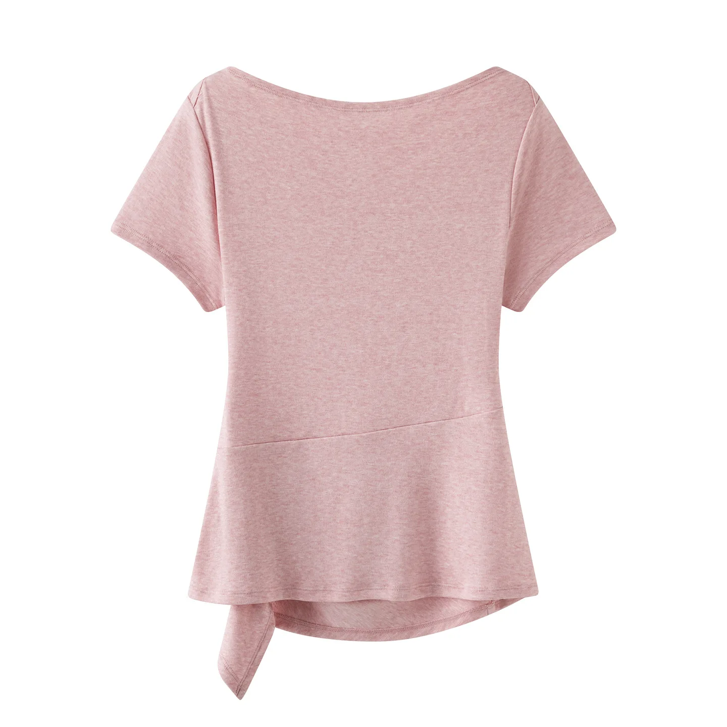 Maxdutti Wrinkled Waist Cinched Short Sleeved T-shirt 2026 Summer New Casual Solid Color Slim Fit Top With Head And Shoulder