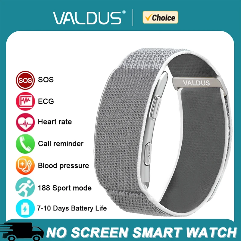Pulsera Inteligente VALDUS VITRO ECG, Monitor de Ritmo Cardíaco y Presión Arterial, Resistente al Agua, Batería de Larga Duración, Fitness, SOS, Nuevo 2026, Sin Pantalla
