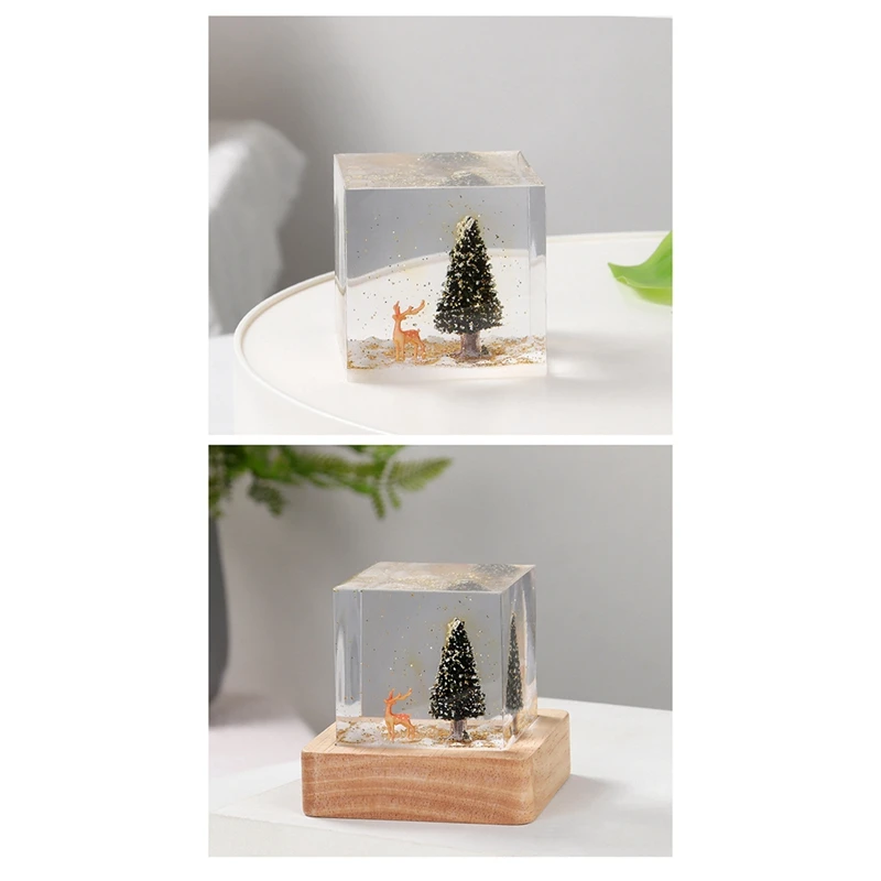 Table Art Deco Cube Christmas Tree Figurines Interior Room Table Glow Decorated Gifts