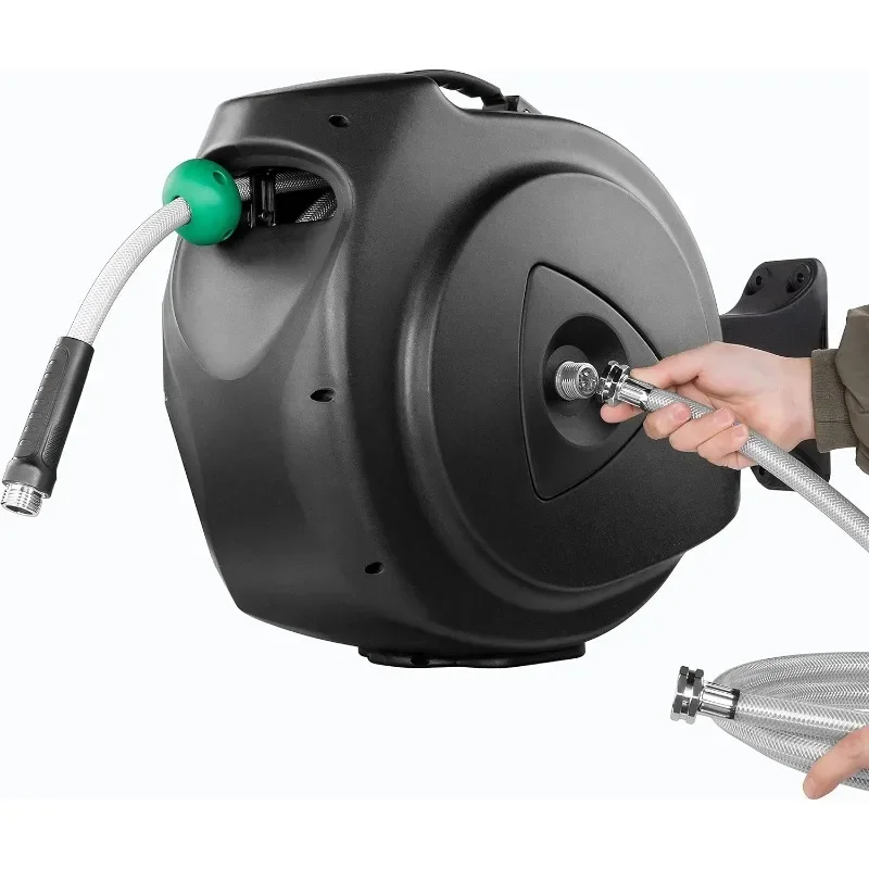 Retractable Garden Hose Reel 100FT +6FT 5/8", Durable Wall Mounted Water Hose Reel- Smooth Automatic Rewind