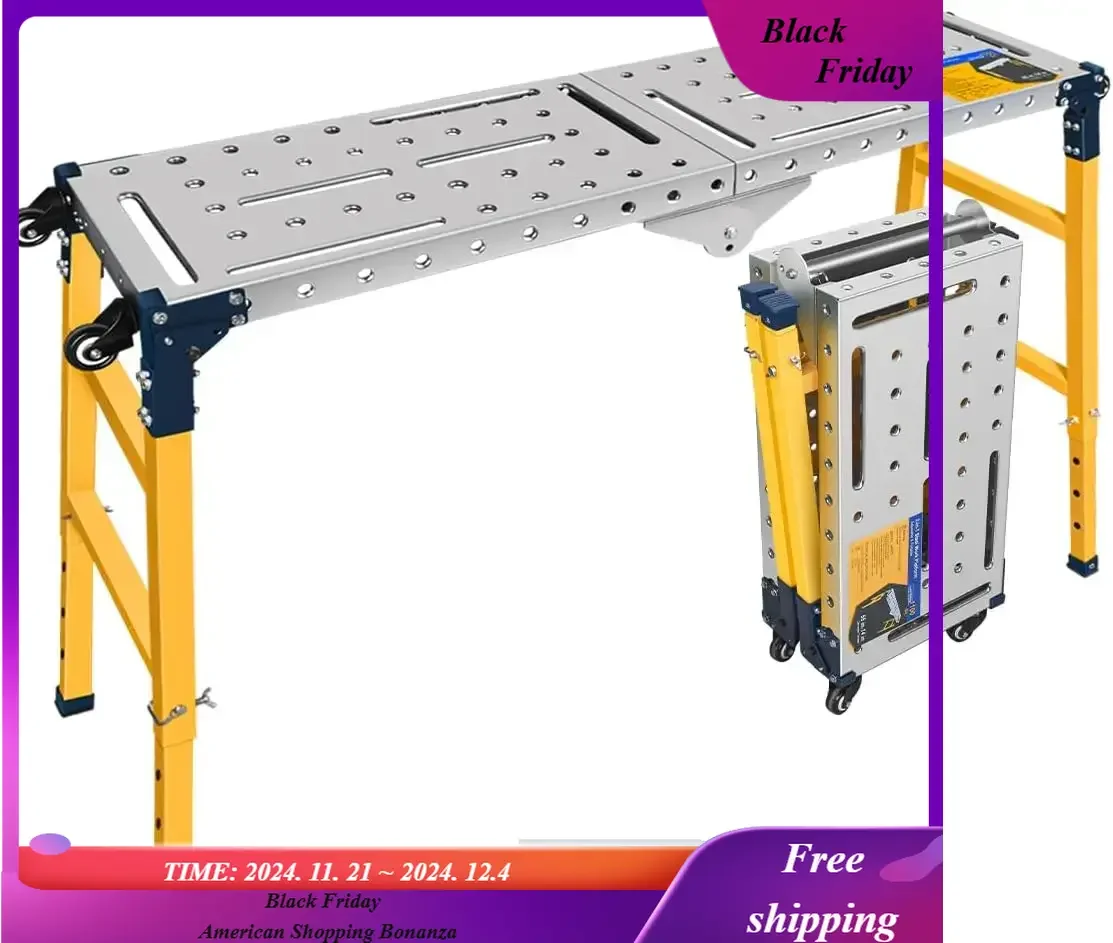 Versatile Portable Steel Work Platform and Welding Table with Casters  55 x 14-inch Galvanized Tabletop 1100 lbs.