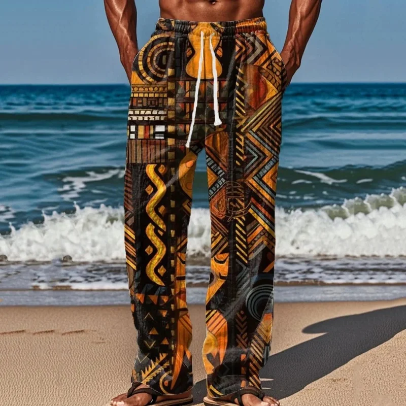 الرجال الأفريقية التقليدية عنخ المصرية القديمة ثلاثية الأبعاد مطبوعة الخريف عادية السراويل الساق المستقيمة وسراويل الشاطئ الصيف S-5XL