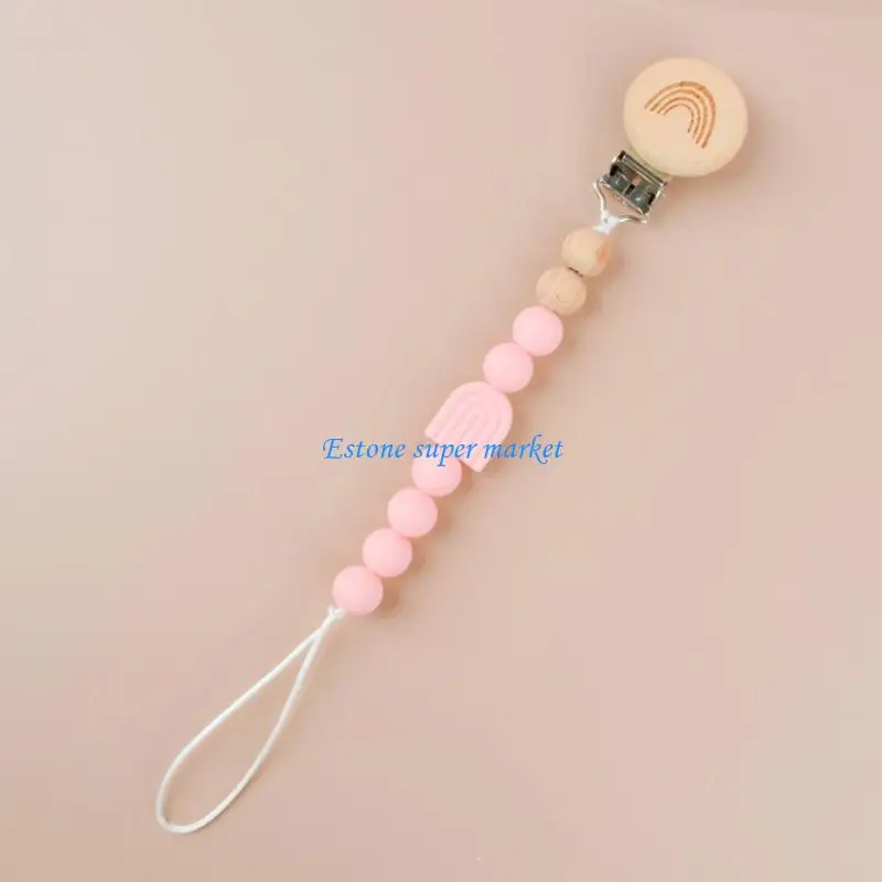 090B Nette Silikon Perle Schnuller Clips Holz Halter Neugeborenen Schnuller Ketten für Baby Beißring Zahnen Kette Dusche