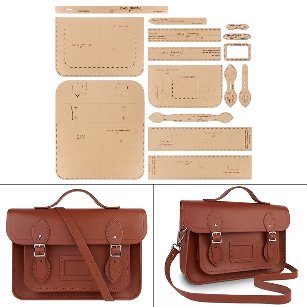 1 Juego de Bolsos Clásicos Cambridge, Bolso de Mano/Hombro - Plantilla de Papel Kraft, Manualidades de Cuero Hechas a Mano - Plantilla de Costura con Agujeros