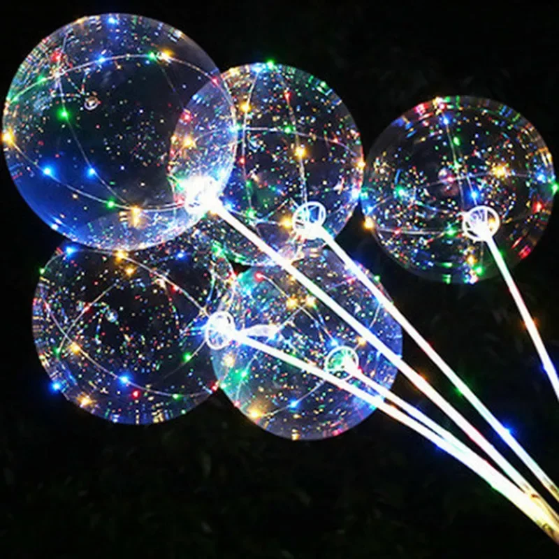 Handle Led Balloon With Sticks Luminous Transparent Helium Bobo Ballons Wedding Birthday Party Decorations Kid LED Light Balloon