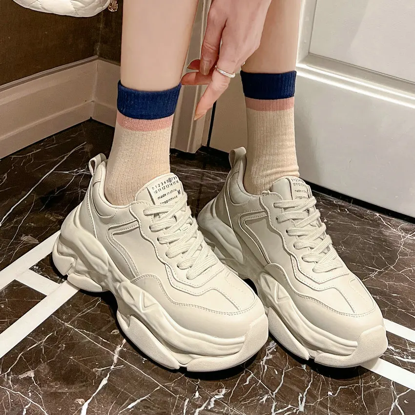 QUTAA 2023 Casual Fashion Popular Women Platforms Sneakers Outdoor Casual Lace-Up Genuine Leather Sports Shoes Woman Size 35-39