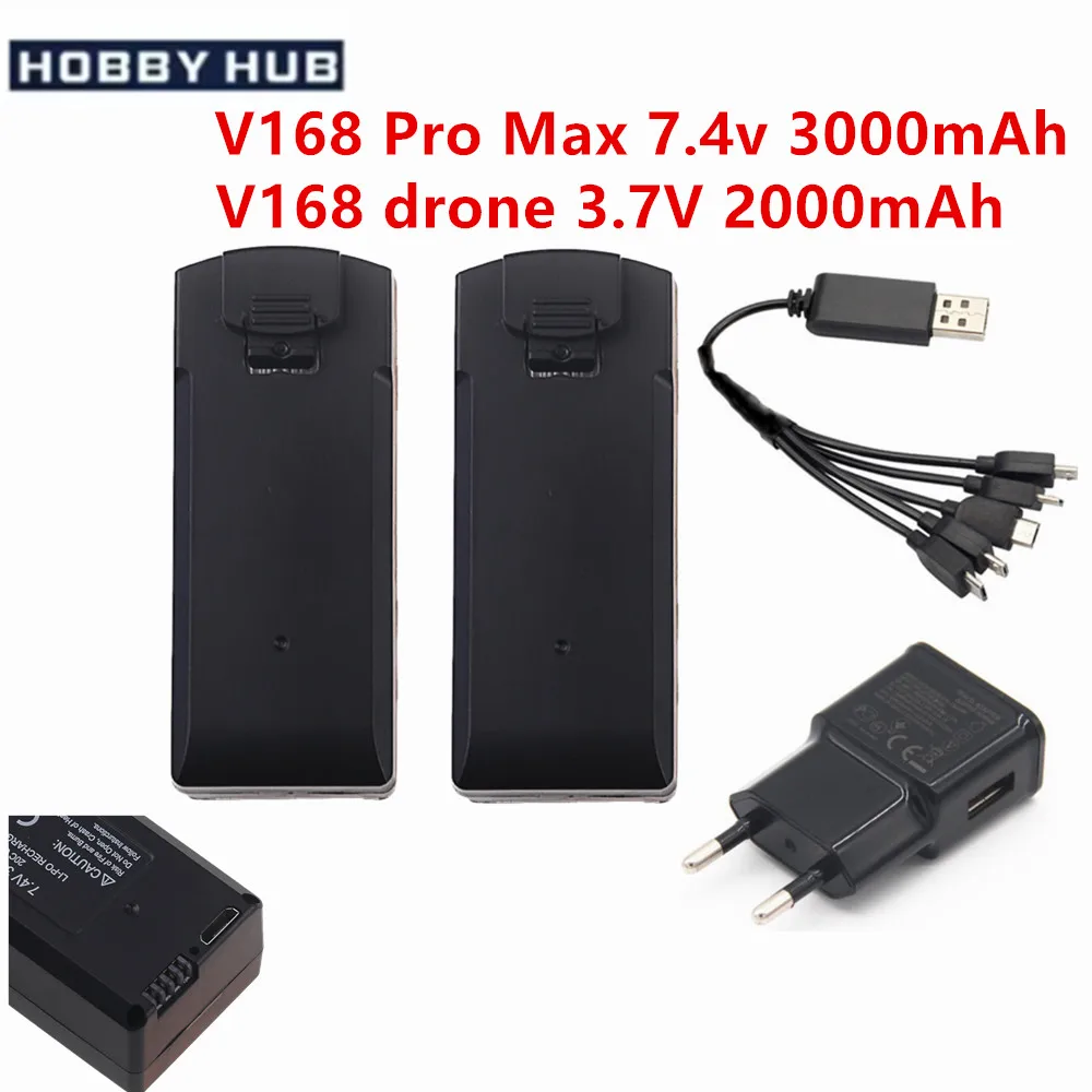 Original V168 GPS Drone Battery 7.4V 3000mAh RC Quadcopter 3.7V 2000mAh V168 Pro Max Spare Battery Dron Parts Accessories
