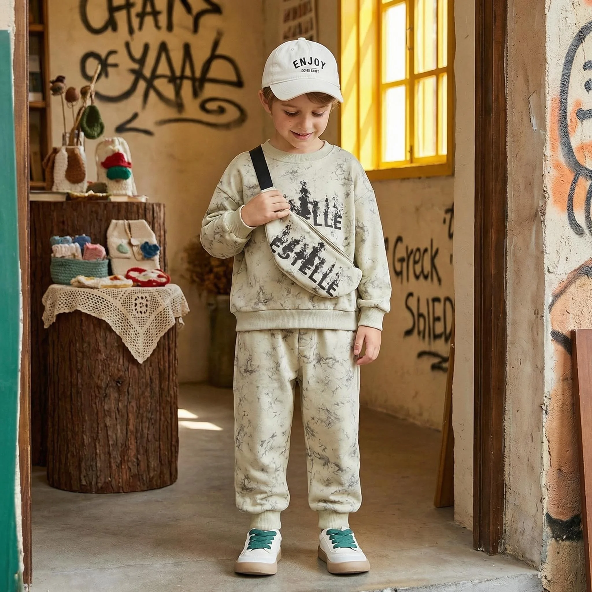 

Хлопковый стильный пуловер с принтом тай-дай для маленьких мальчиков + сумка на молнии + комплект спортивных штанов, детский спортивный костюм из 3 предметов, детская одежда для детей от 1 до 6 лет