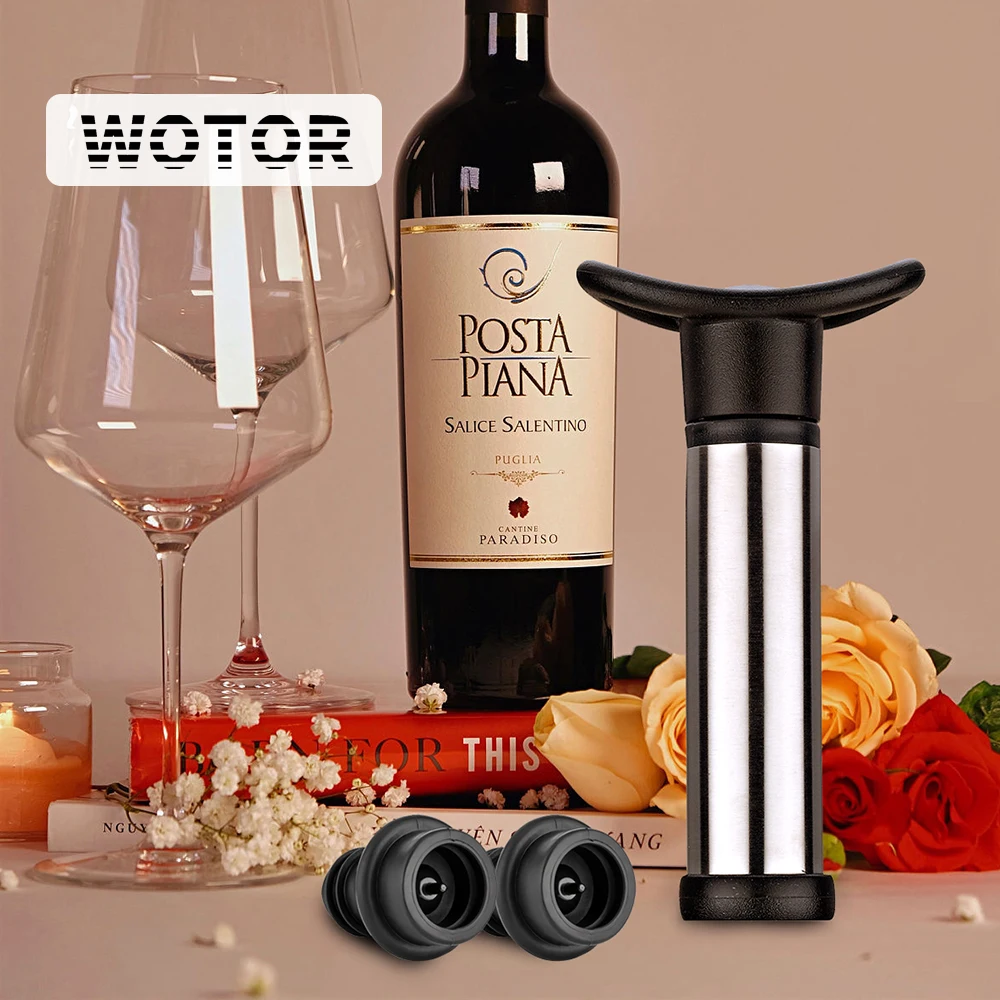 

WOTOR Stainless Steel Wine Stoppers Manual Vacuum Pump Wine Saver With Reusable Wine Bottle Stopper Sealer Keep Wine Fresh