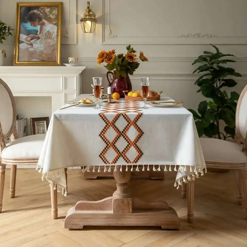 Three Dimensional High-end Embroidered Dining Table Cloth Rectangular Coffee Table Cloth Tablecloth Nordic Cotton Linen Light