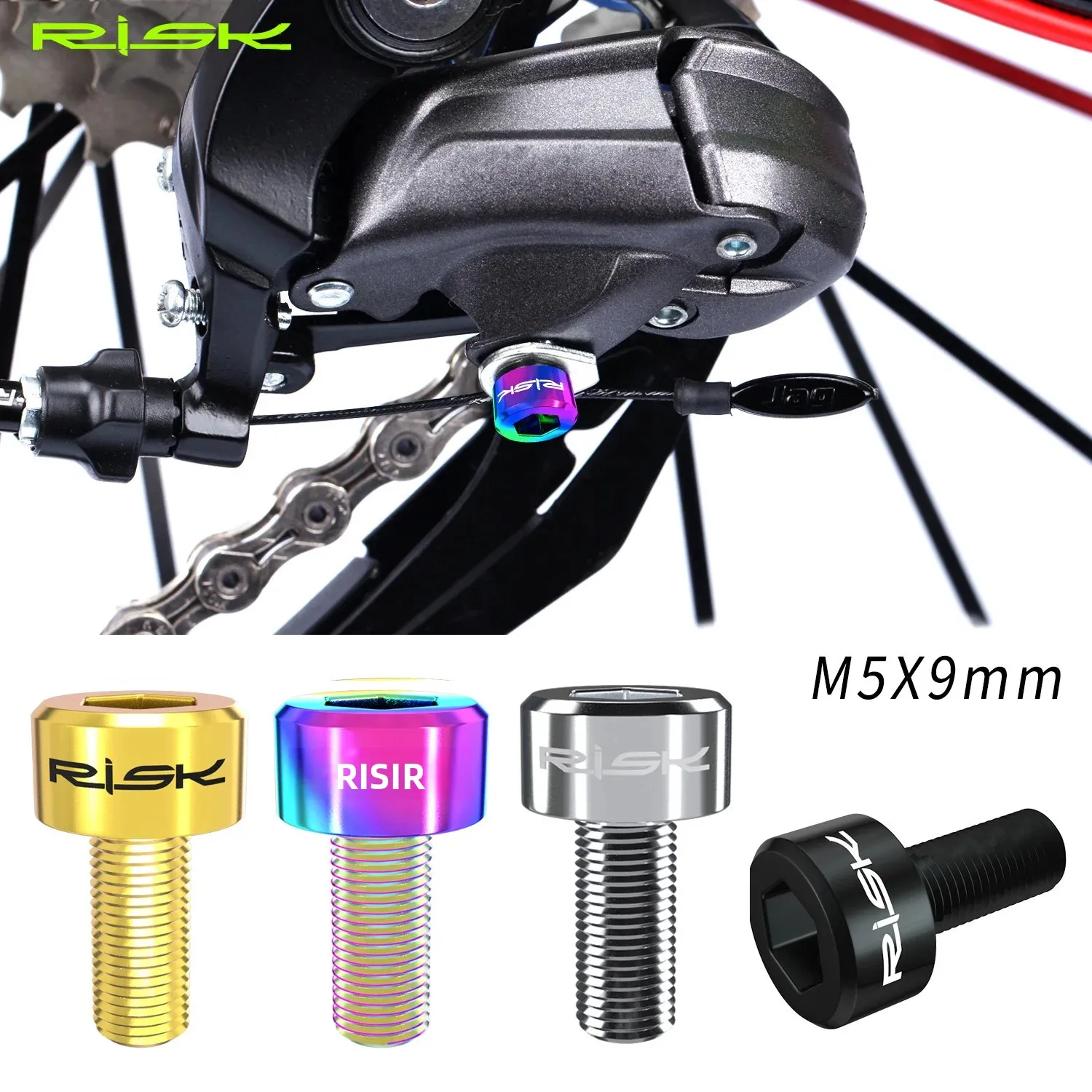 RISK 2PCS M5 x 9mm Vis en alliage de titane pour fixation de câble de dérailleur avant et arrière de vélo, VTT, Vélo de route