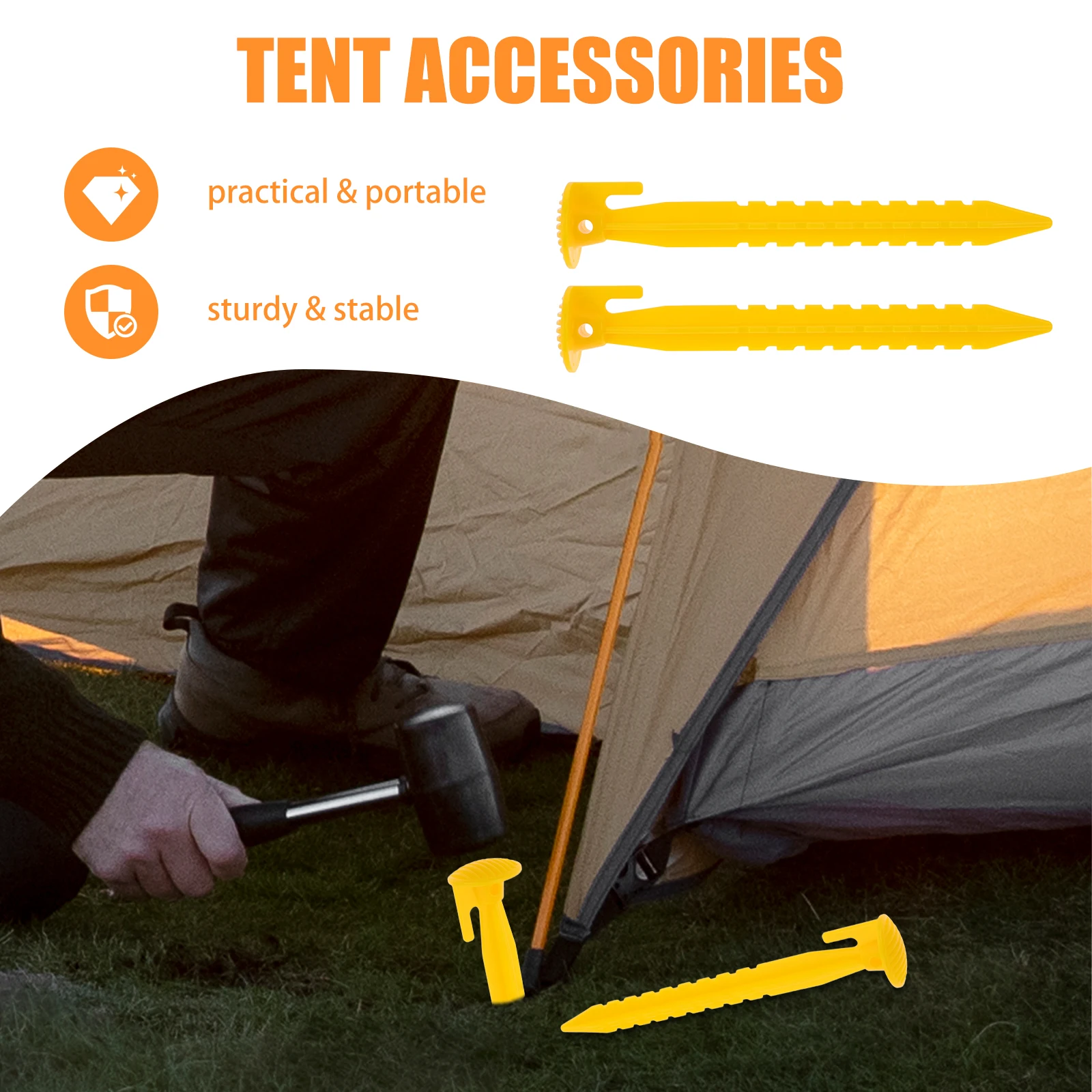 

12pcs Tent Pegs Heavy Duty Plastic Camping Stakes Beach Canopy Replacement Accessories Portable Sharpened Thickened Sand Snow