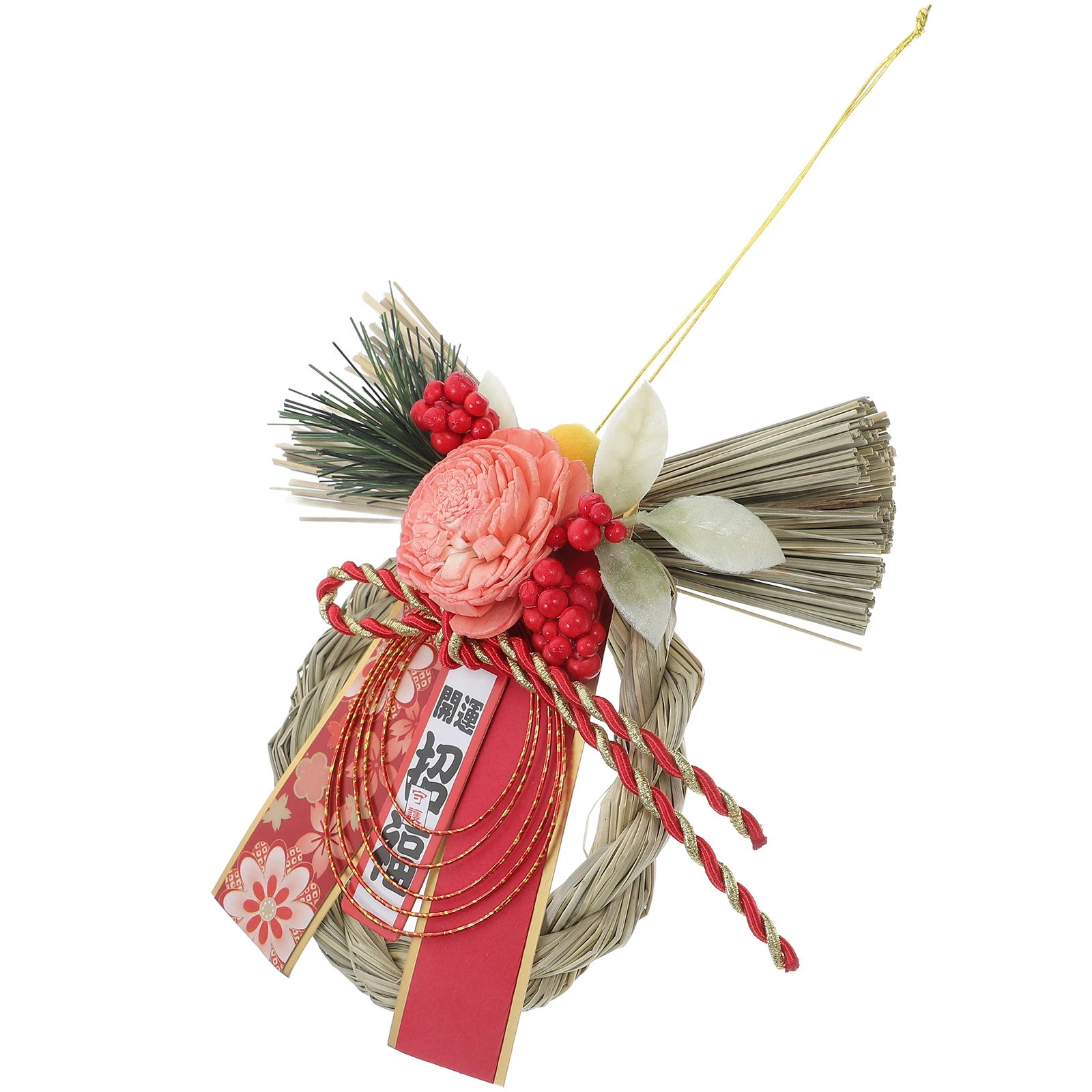 

Rustic Japanese Style Wreath New Year Festive Hanging Decor Good Luck Wall Ornament Delicate Craft Door Hanging Wreath Pendant