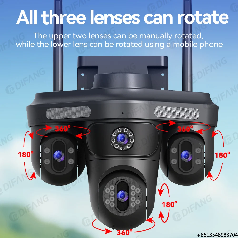 Factory Price 360° Outdoor WiFi Security Camera Motion Detection Night Vision Triple Lens Smart Wireless IP Camera OEM/ODM