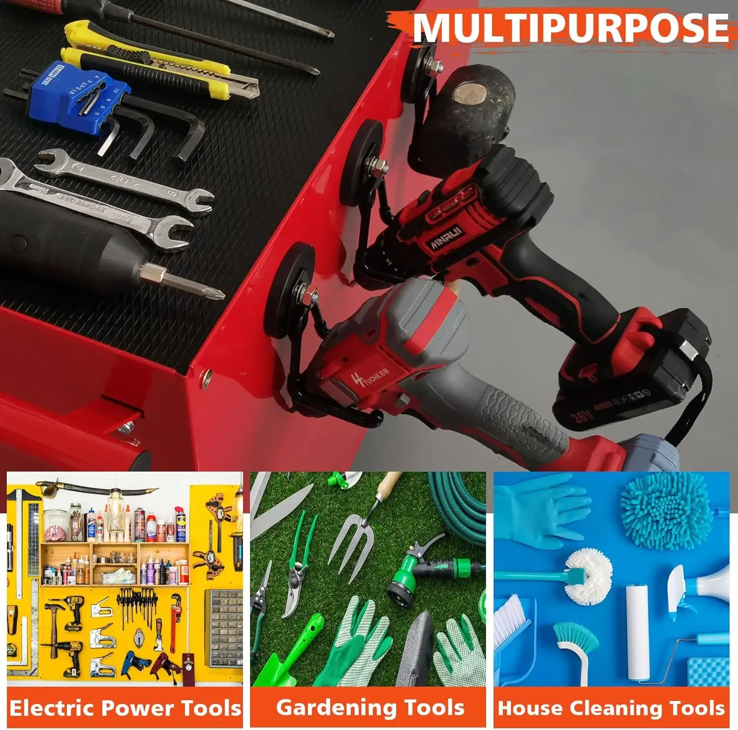 خطافات جراج مغناطيسية شديدة التحمل، 10 عبوات من خطافات مغناطيسية قوية كبيرة لمثقاب الطاقة وأدوات الحدائق والخرطوم والبيجبال والمرآب