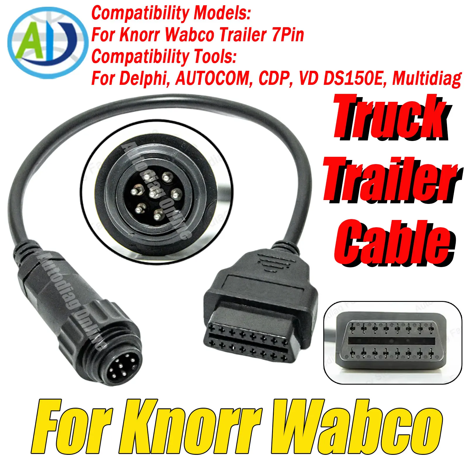 

Trailer Diagnostic Cable For Knorr Wabco Trailer Diagnostic Cable For Delphi/AUTOCOM/CDP/VD DS150E Truck OBD2 Adapter Cable