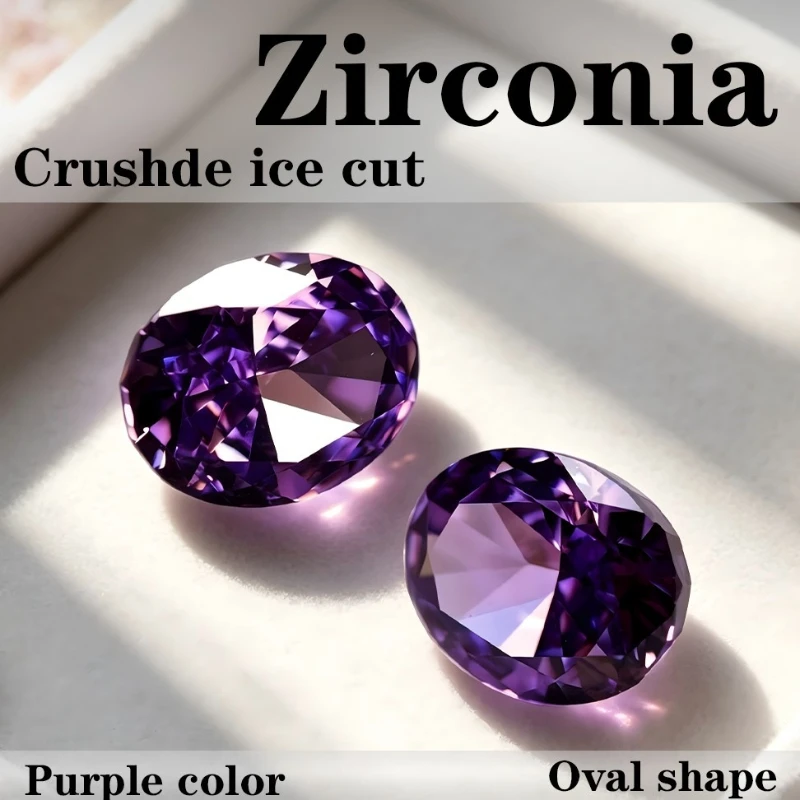 Kubischer Zirkonia Stein, ovale Form, violette Farbe, Crushed-Ice-Schliff, violette Farbe, CZ 4K-Schliff, 5A+ Qualität, Laborproduktion – Detail 1