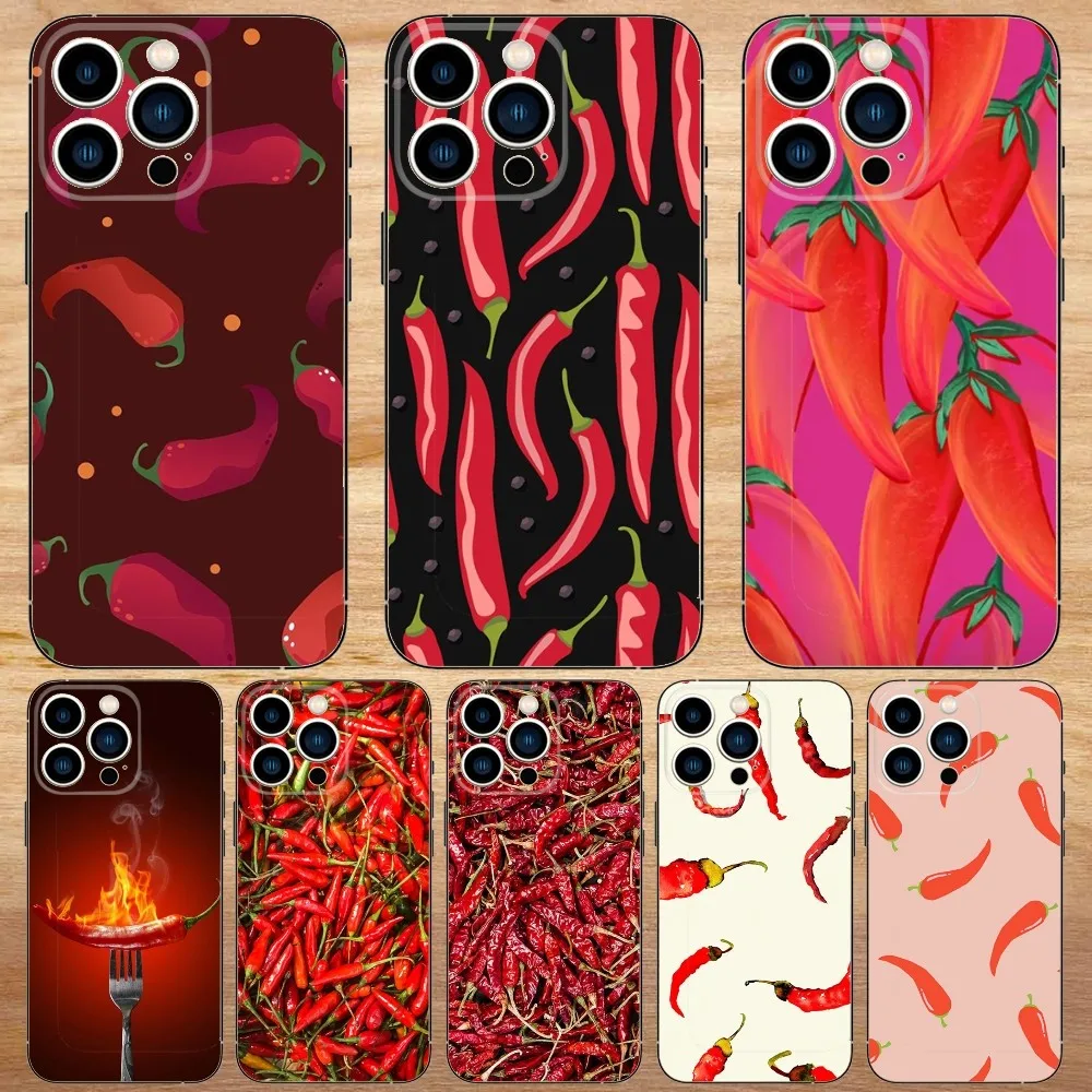 Spicy Chili Pepper Phone Case For iPhone15,14,13,12,11,Pro,Max,Plus,Mini,X,XS,XR,8,7,6,S,Plus,SE Soft Black Case