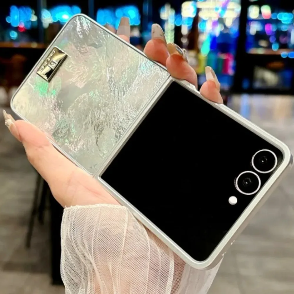 Kunststoff Luxus Silber Rand Feder Garn Telefon Fall für Samsung Galaxy Z Flip 7 FE 6 5 4 3 Flip7 Flip6 Flip5 Flip4 Flip3 5G Abdeckung