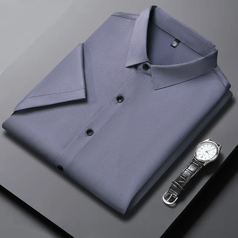 

Рубашка мужская однотонная с коротким рукавом, деловая Повседневная Удобная Всесезонная сорочка, устойчивая к морщинам, универсальный топ