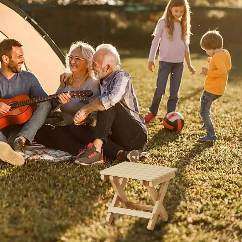 Small Folding Stool Portable Wooden Step Stool Lightweight Portable Wooden Fold Up Stool Foldable Footstool Camping Accessories