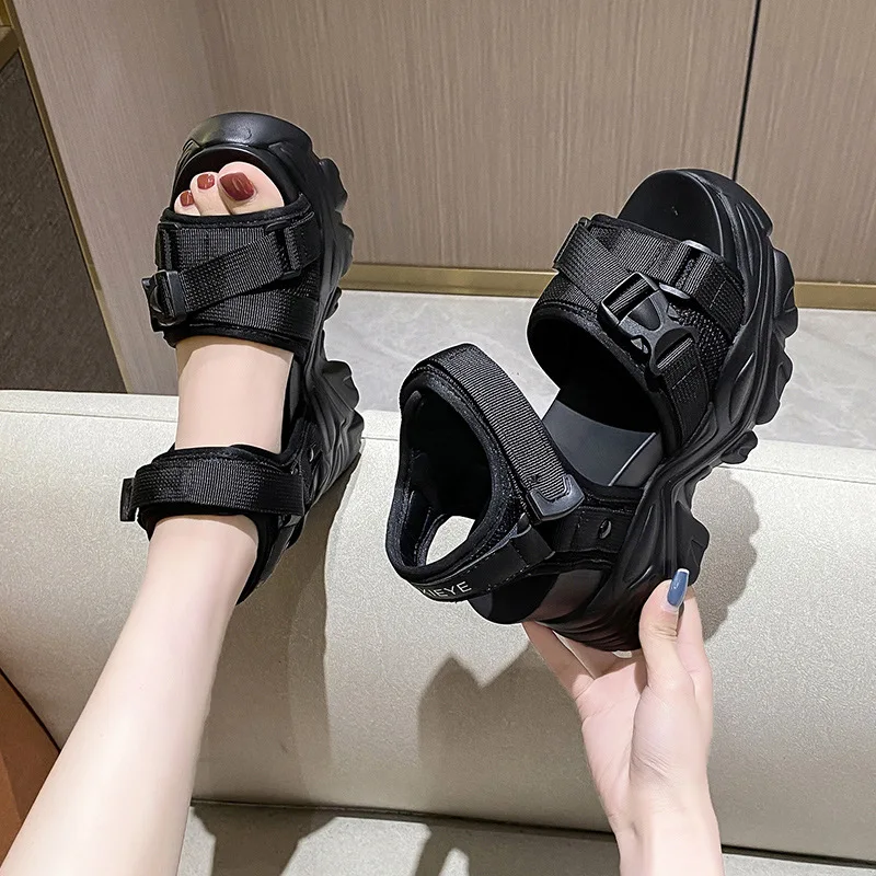 Summer Women Sport Sandals Ladies Wedge Sandal Buckle High Heels Platform Shoes Woman 2023 Hoof Woman Thick Bottom Sandalias