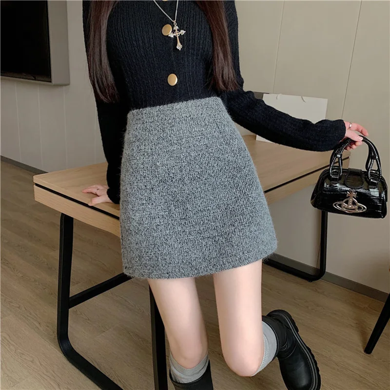 Vrouwen Wollen Sexy Schede Rokken Shiner Slanke A-lijn Rokken Herfst Winter Nieuwe Streetwear Veelzijdige Tweed Korte Rokken