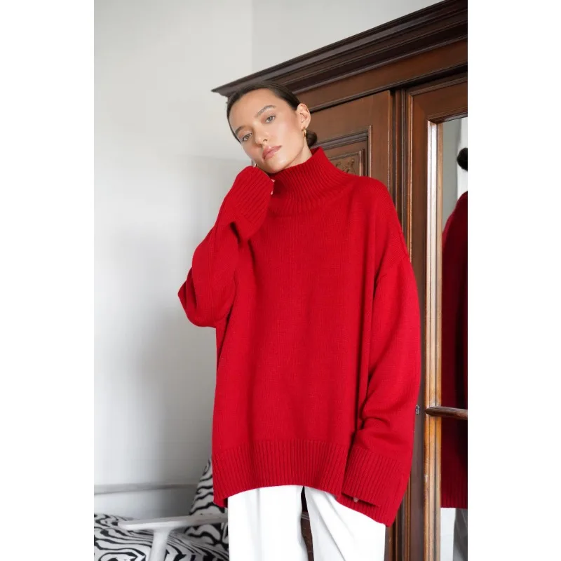 

Autumn Loose Solid Women's Knitted Sweater High Collar Vintage Pullover Soft Winter Warm Vintage Leisure Sweaters for Women
