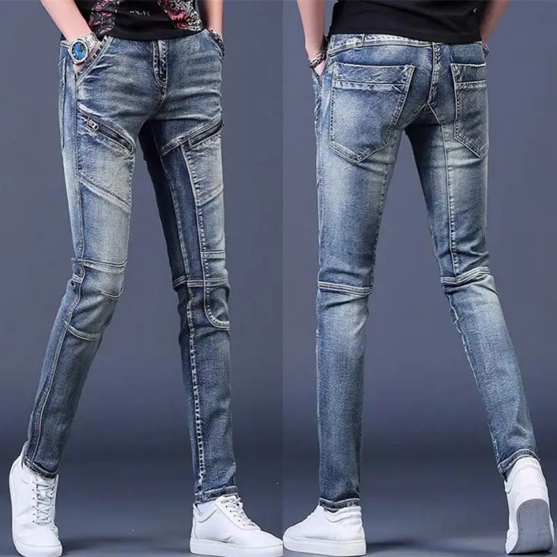 กางเกงยีนส์แบรนด์หรูสำหรับผู้ชาย ดีไซน์หล่อเท่ห์ สไตล์คาร์โก้ ประจำฤดูใบไม้ผลิ/ฤดูใบไม้ร่วง ปี 2025 เสื้อผ้าผู้ชายยอดนิยม กางเกงขายาวทำงาน