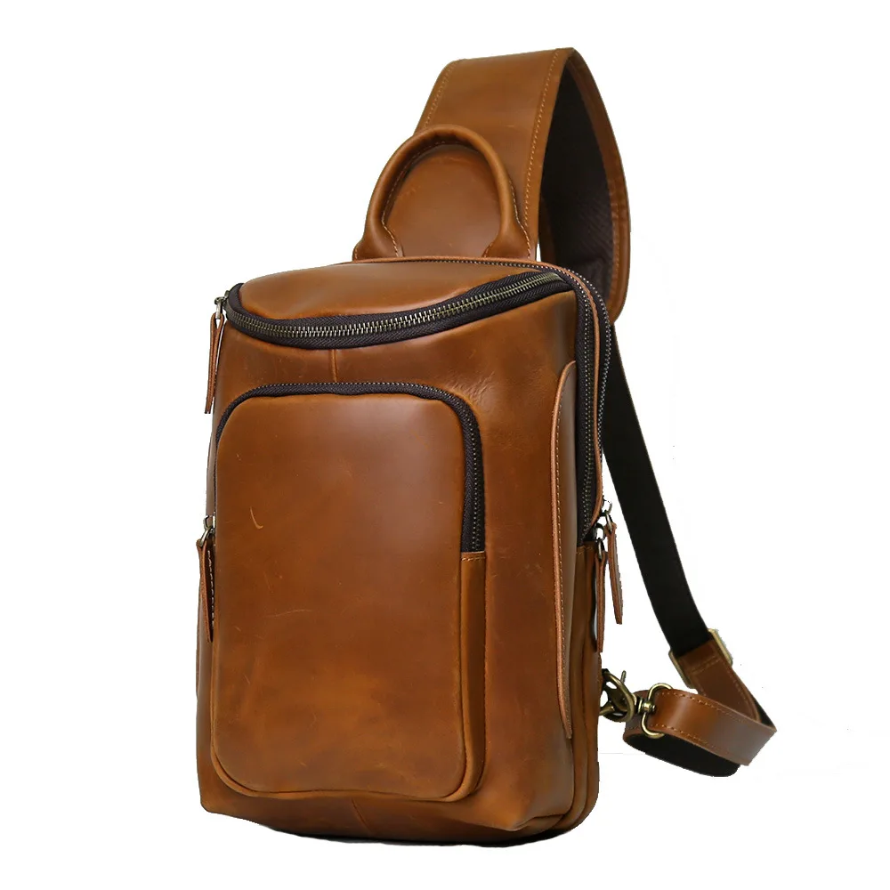 

Men's Chest Bag, Top Grain Genuine Leather, Vintage Crazy Horse Leather, Large Capacity Crossbody Bag, Durable & Versatile