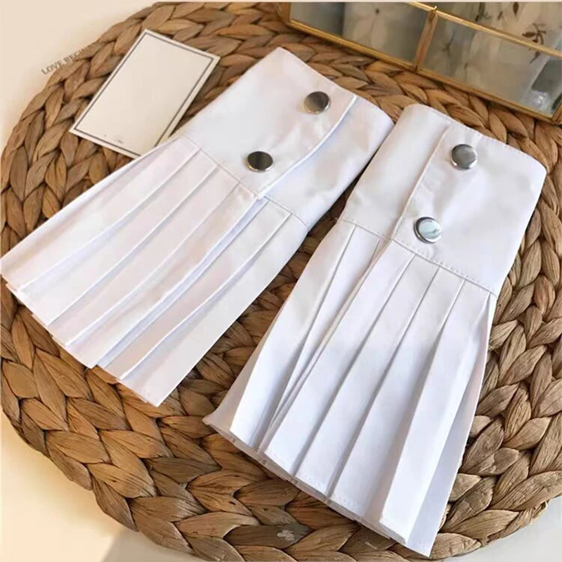 قميص أبيض قابل للفصل مطوي وأكمام وهمية للفتيات سترة مكشكشة للشتاء والخريف بلون سادة لتزيين المعصم أصفاد واسعة