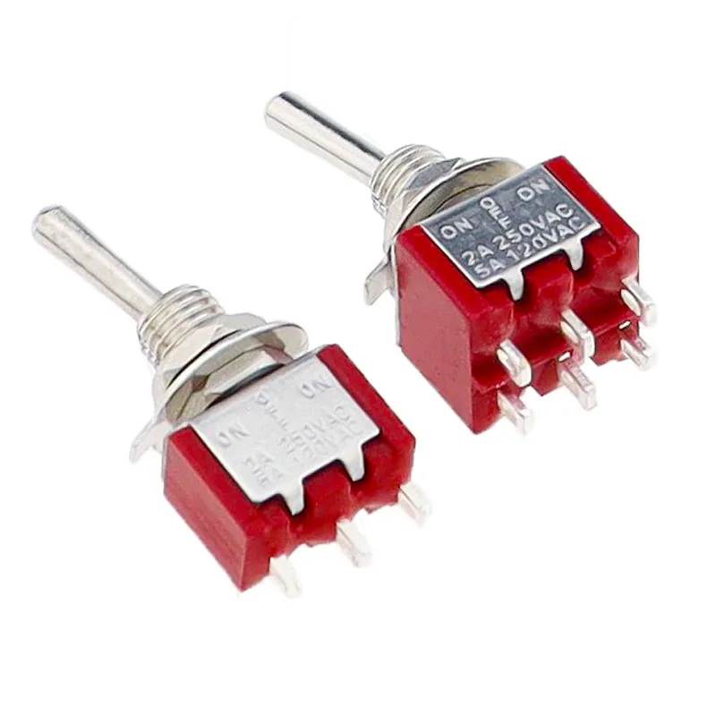 5Pcs Miniature Toggle Switch Single Pole Double Throw ON-OFF-ON /ON-ON 120VAC 6A 1/4 Inch Mounting MTS-102 103 202 203