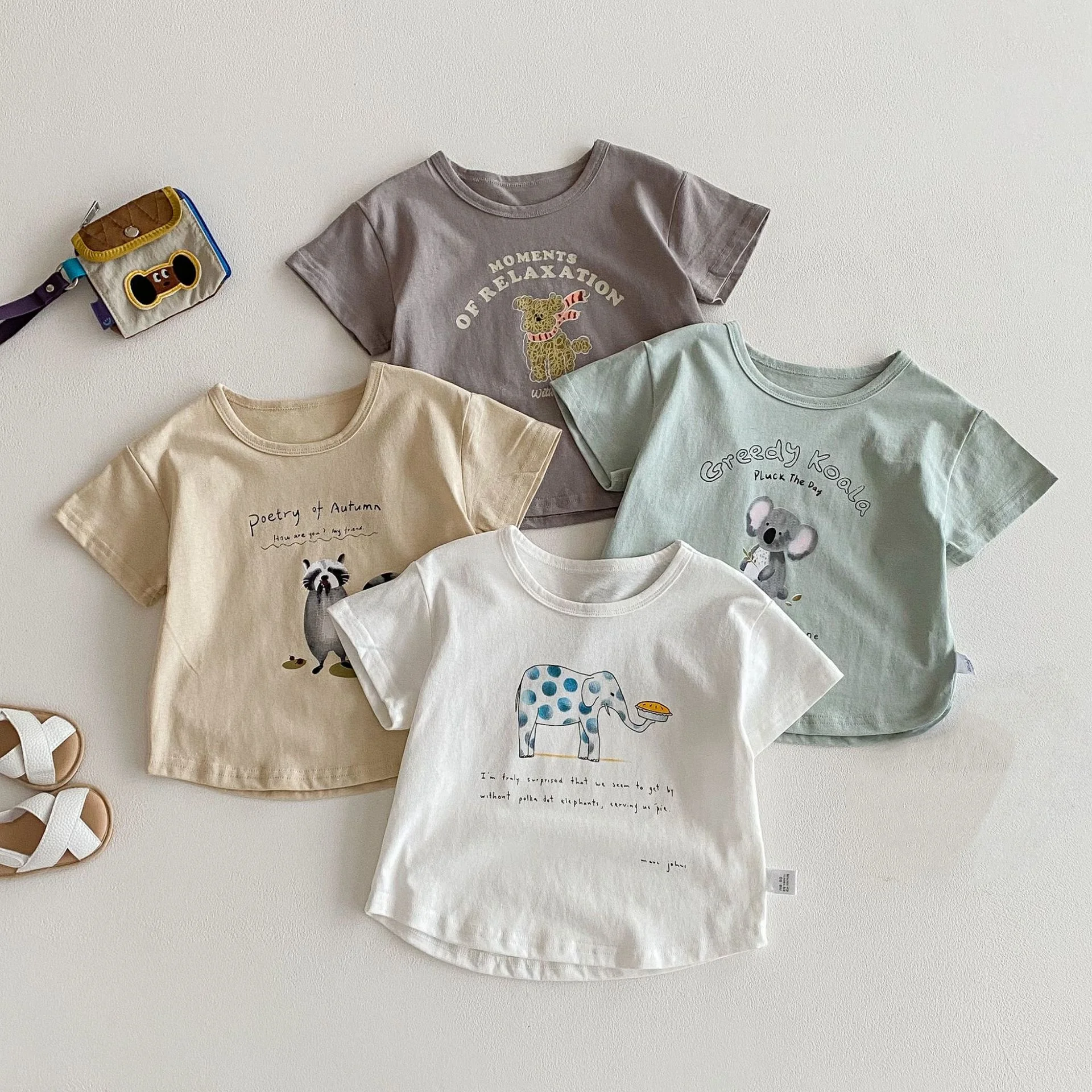 

2-6Y Summer Casual Children T-shirts Animal Pattern Short Sleeve Tee for Boys and Girls White O-Neck Kids Clothes