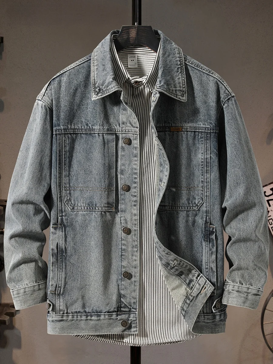 

Classic Loose Fit Men's Denim Jaet Vintage Waed Casual Outerwear Faionable Workwear Youthful Urban Sle Four Seasons