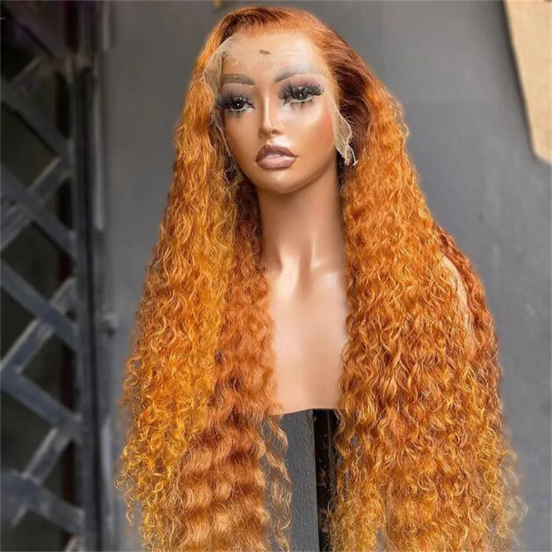 

Long 26inch 180%Density Soft Ombre Orange Kinky Curly Lace Front Wig For Black Women BabyHair Glueless Preplucked Heat Resistant