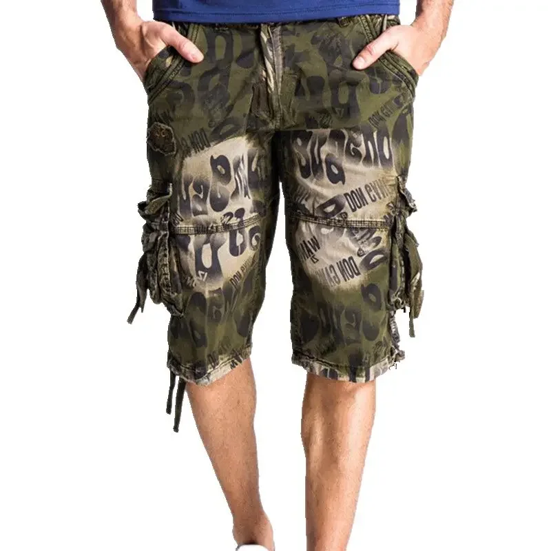 Men's Cargo Shorts Big Size With Draw String Over Knee Male Short Pants Oversize Designer Vintage Hevy Whate Comfortable