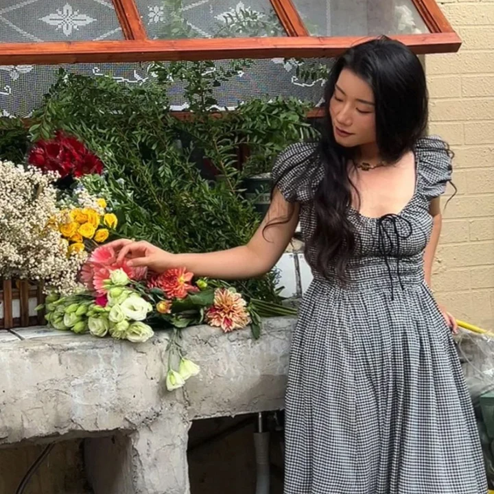 Retro Countryside Long Dr Women's Bubble Sve Waist Cinched Pleated Summer Holiday Series Faionable Fene Gown