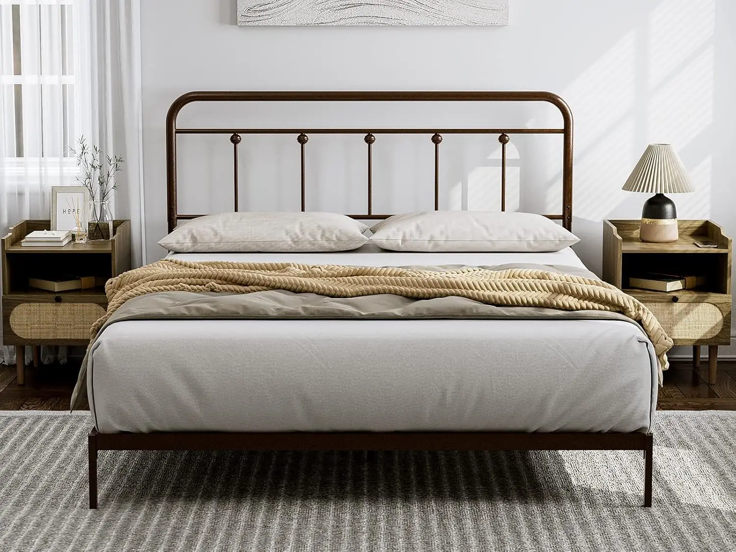 لوح رأسي معدني كامل الحجم، ارتفاع قابل للتعديل، طراز المزرعة الفيكتوري، سهل التجميع، لوح رأسي فولاذي فقط لغرفة النوم #3