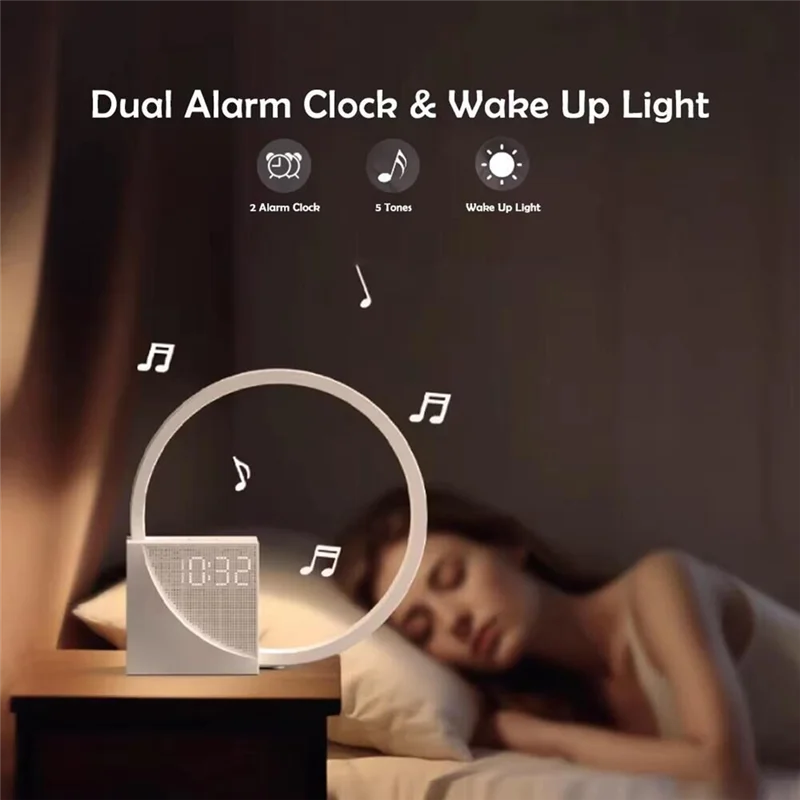 Hot Selling-Wake Up Night Light With Alarm Clock For Bedroom 3 Level Dimmable Touch Table Lamp With White Noise For Kids,Wake Up