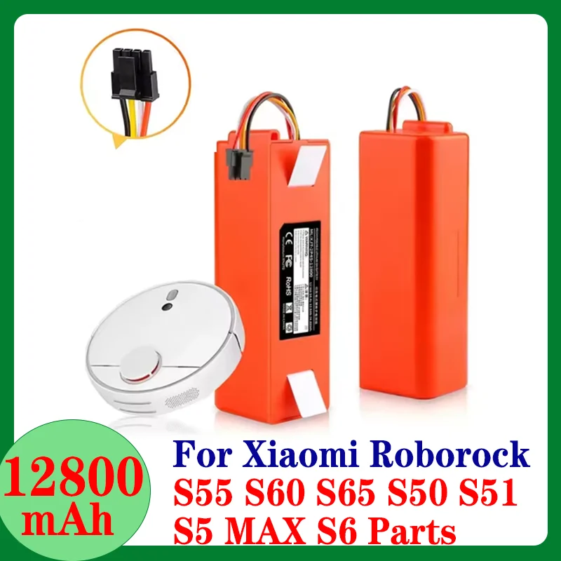 2025 14.4V 5200mAh-12800mAh Robotic Vacuum Cleaner Replacement Battery For Xiaomi Roborock S55 S60 S65 S50 S51 S5 MAX S6 Parts