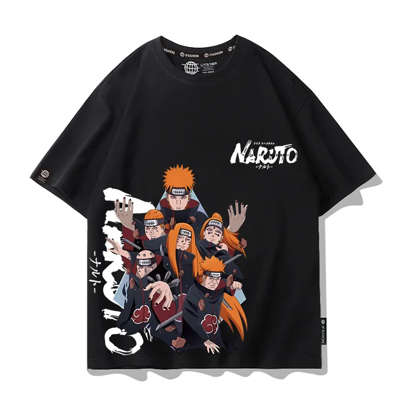 Modisches neues Kinder-T-Shirt mit Anime-Naruto-Motiv, Co-Branding-Cartoon-Print, Eltern-Kind-Outfit, lässiger Trend, kurzärmeliges Hemd