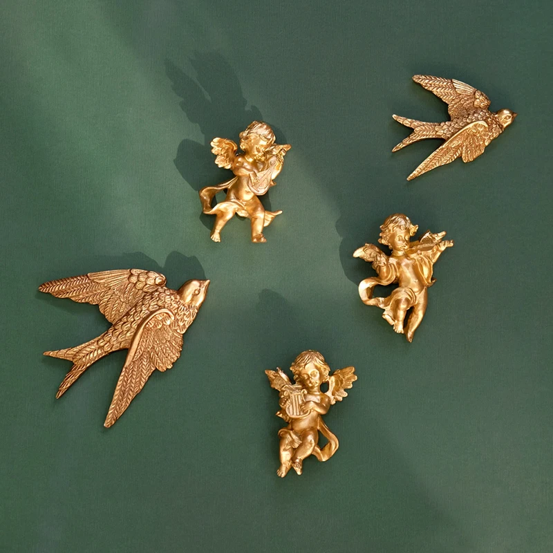 European light luxury resin gold little angel wall decoration Swallow nail free wall decoration wall hanging