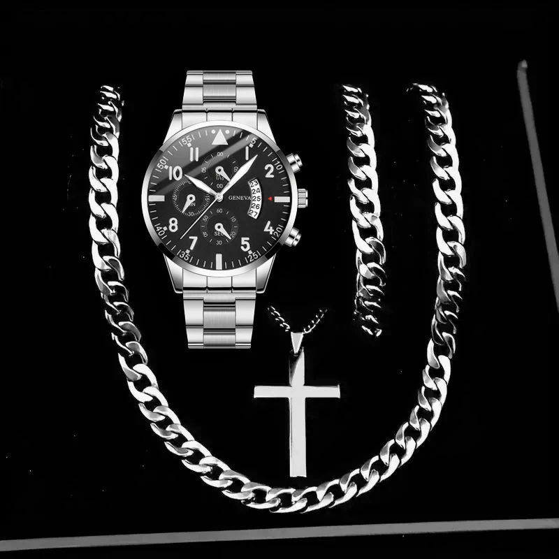 4pc The Ultimate Gift! Men's Fashion Quartz Watch & Accessory Set for Effortless Style