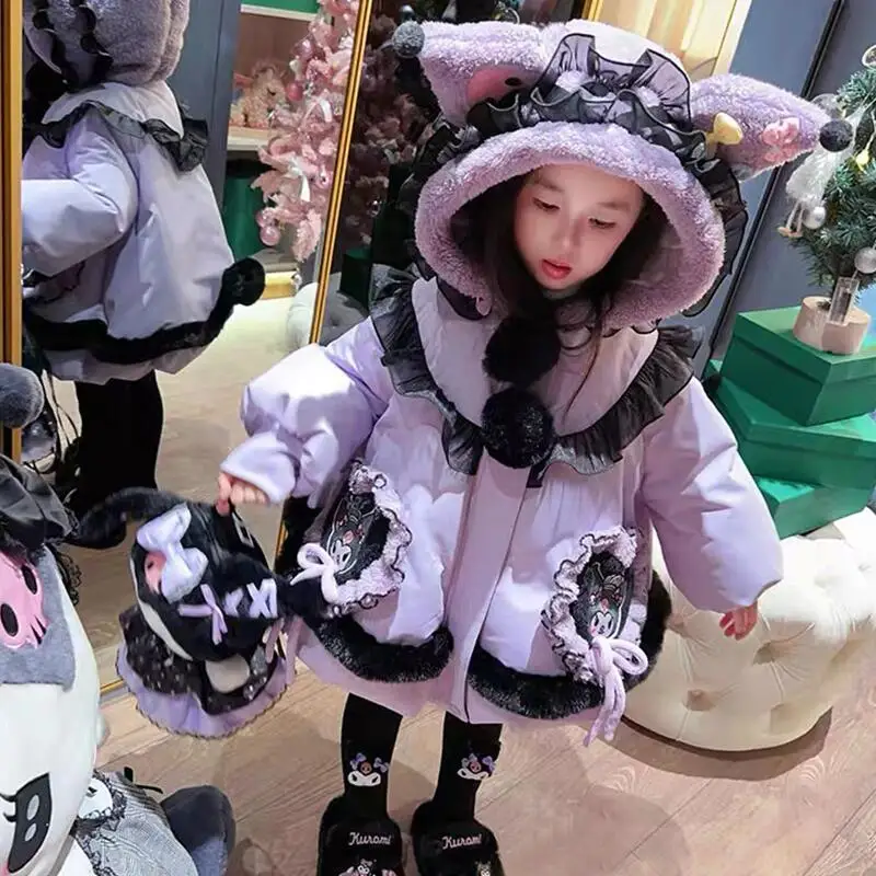

Sanrio girls' winter cotton jacket Kuromi new children's fashion thick warm jacket casual and comfortable tops Christmas gift